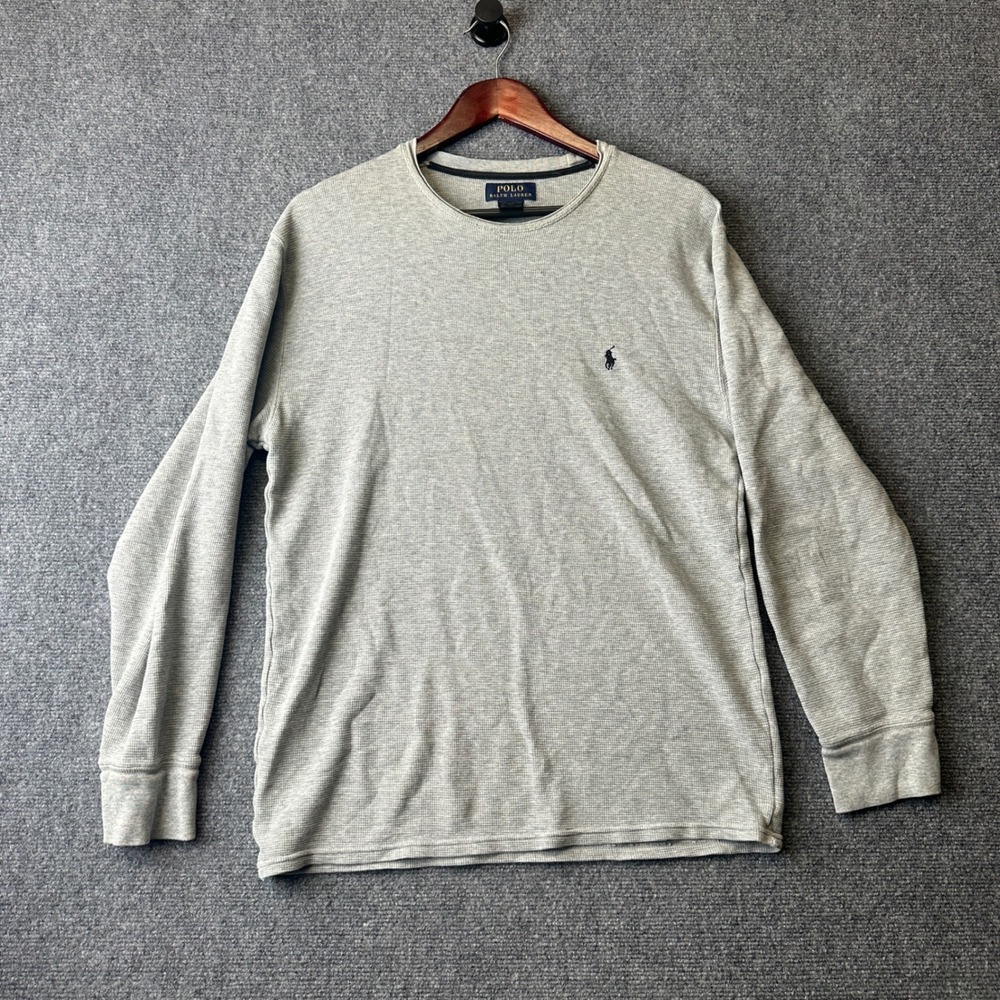 Polo Ralph Lauren Shirt Mens Large Gray Long Sleeve Waffle Knit Thermal